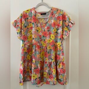 NWOT -  Colorful Floral Tiered Blouse